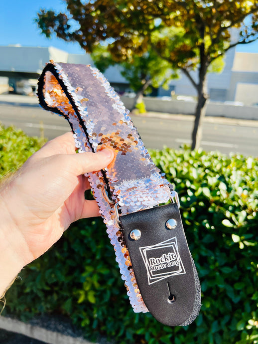 Sparkle Rose Gold and White Handmade Guitar Strap