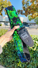 Load image into Gallery viewer, Green, Blue and Matte Black Flip Sequins Guitar Strap
