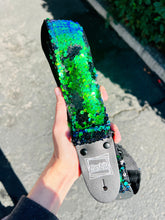 Load image into Gallery viewer, Green, Blue and Matte Black Flip Sequins Guitar Strap
