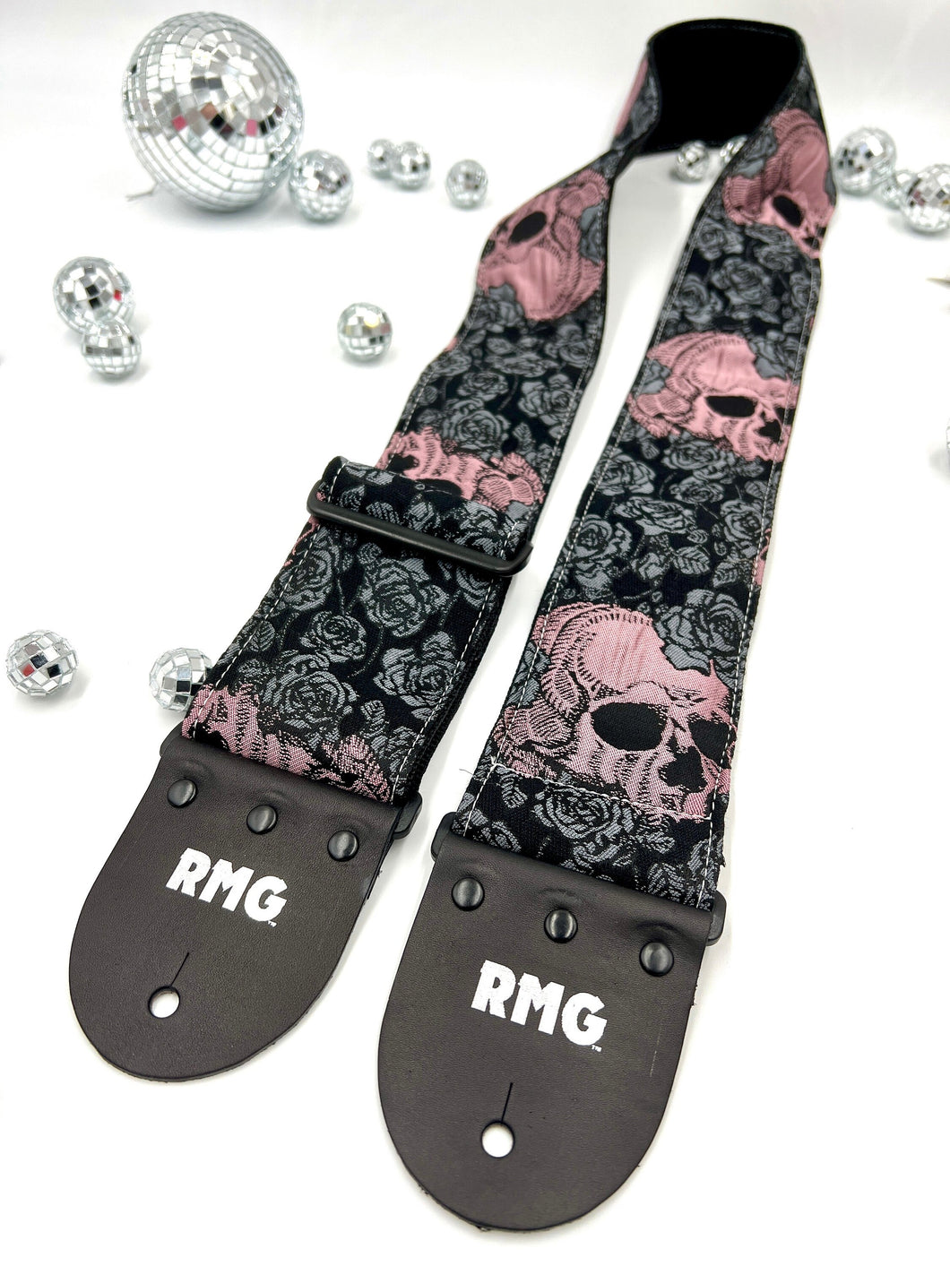 Pink Skulls and Roses Jacquard Bass Strap 3” Wide