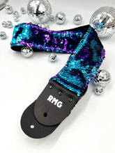 Load image into Gallery viewer, Purple &amp; Turquoise Flip Sequin Bass Strap 3” Wide
