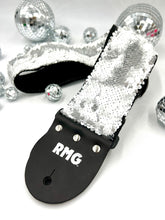 Load image into Gallery viewer, Silver and White Flip Sequin Bass Strap 3” Wide
