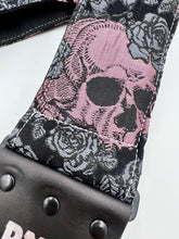 Load image into Gallery viewer, Pink Skulls and Roses Jacquard Bass Strap 3” Wide
