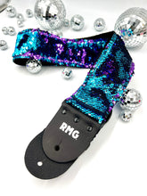 Load image into Gallery viewer, Purple &amp; Turquoise Flip Sequin Bass Strap 3” Wide
