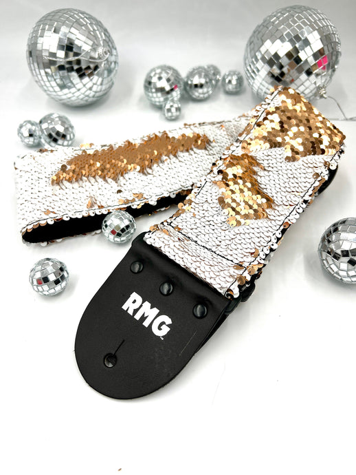 Rosegold and White Flip Sequin Bass Strap 3” Wide