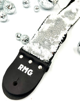 Load image into Gallery viewer, Silver and White Flip Sequin Bass Strap 3” Wide
