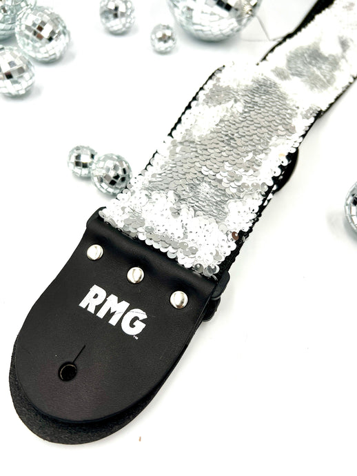 Silver and White Flip Sequin Bass Strap 3” Wide